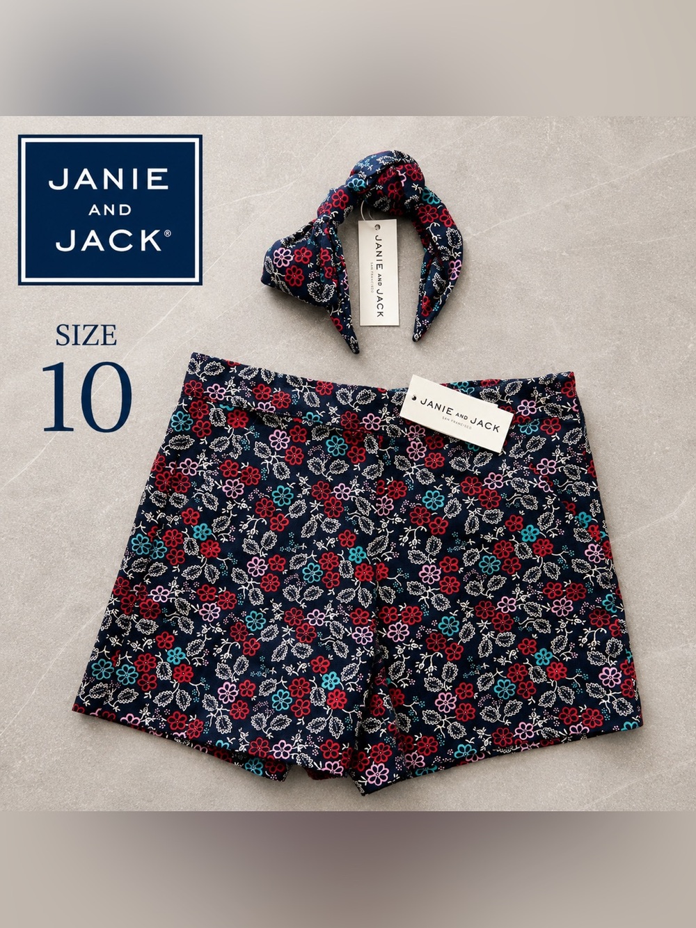 NWT Janie and Jack Floral Shorts + Matching Headband – Size 10